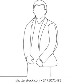 vector continuous line of a young man being a building architect is pointing at something