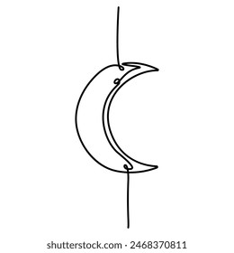 Vector Continuous linear drawing of moon, month. One line drawing black on white background background. Linear drawing of the moon symbol, icon. Print for textiles, element for any design, EPS 10