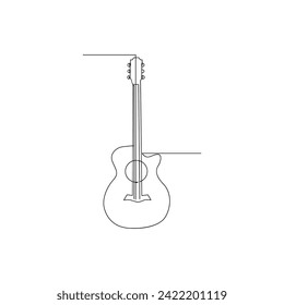 Vector continuous liner art drawing of acoustic guitar concept of music studio