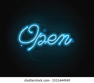 Vector continuous neon inscription - open. Sketch for neon sign