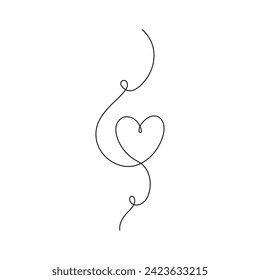 Vector continuous one line art drawing of heart for love valentine day and love calibration.