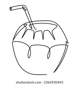 Vector continuous one line coconut cocktail illustration