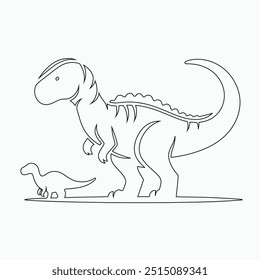 Vector continuous one line dinosaurs illustration. large animals in ancient times, Single continuous line drawing of animal for logo identity.