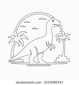 Vector continuous one line dinosaurs illustration. large animals in ancient times, Single continuous line drawing of animal for logo identity.