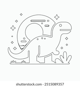 Vector continuous one line dinosaurs illustration. large animals in ancient times, Single continuous line drawing of animal for logo identity.