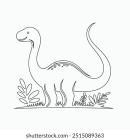 Vector continuous one line dinosaurs illustration. large animals in ancient times, Single continuous line drawing of animal for logo identity.