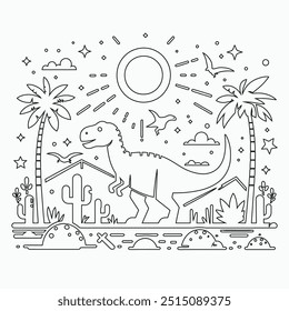 Vector continuous one line dinosaurs illustration. large animals in ancient times, Single continuous line drawing of animal for logo identity.