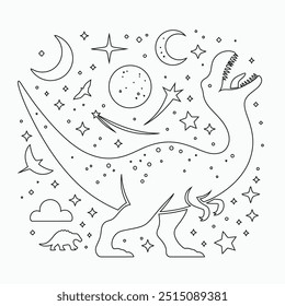 Vector continuous one line dinosaurs illustration. large animals in ancient times, Single continuous line drawing of animal for logo identity.