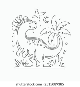 Vector continuous one line dinosaurs illustration. large animals in ancient times, Single continuous line drawing of animal for logo identity.