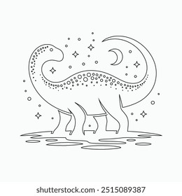 Vector continuous one line dinosaurs illustration. large animals in ancient times, Single continuous line drawing of animal for logo identity.