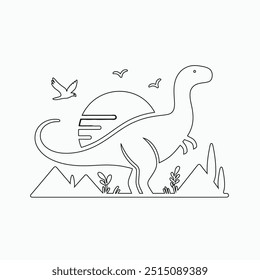 Vector continuous one line dinosaurs illustration. large animals in ancient times, Single continuous line drawing of animal for logo identity.