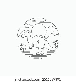 Vector continuous one line dinosaurs illustration. large animals in ancient times, Single continuous line drawing of animal for logo identity.