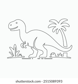 Vector continuous one line dinosaurs illustration. large animals in ancient times, Single continuous line drawing of animal for logo identity.