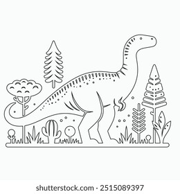 Vector continuous one line dinosaurs illustration. large animals in ancient times, Single continuous line drawing of animal for logo identity.