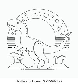 Vector continuous one line dinosaurs illustration. large animals in ancient times, Single continuous line drawing of animal for logo identity.