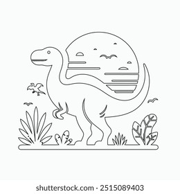 Vector continuous one line dinosaurs illustration. large animals in ancient times, Single continuous line drawing of animal for logo identity.