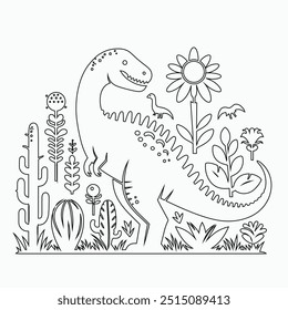 Vector continuous one line dinosaurs illustration. large animals in ancient times, Single continuous line drawing of animal for logo identity.