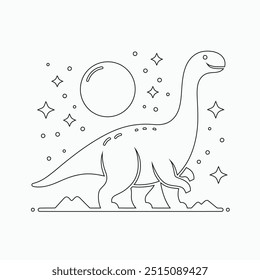 Vector continuous one line dinosaurs illustration. large animals in ancient times, Single continuous line drawing of animal for logo identity.