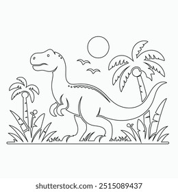 Vector continuous one line dinosaurs illustration. large animals in ancient times, Single continuous line drawing of animal for logo identity.