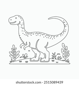 Vector continuous one line dinosaurs illustration. large animals in ancient times, Single continuous line drawing of animal for logo identity.