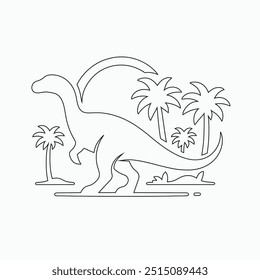 Vector continuous one line dinosaurs illustration. large animals in ancient times, Single continuous line drawing of animal for logo identity.