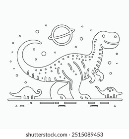 Vector continuous one line dinosaurs illustration. large animals in ancient times, Single continuous line drawing of animal for logo identity.