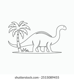 Vector continuous one line dinosaurs illustration. large animals in ancient times, Single continuous line drawing of animal for logo identity.