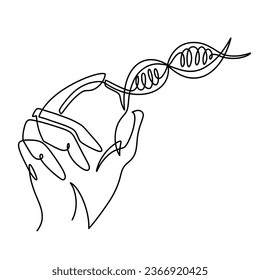 Vector continuous one line DNA and hand illustration