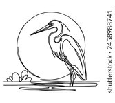 Vector continuous one line drawing of beautiful heron bird abstract best use for logo, banner, background minimalist design.