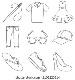 Vector of continuous one line drawing, the collection of costume, one line drawing style, flat illustration on white background