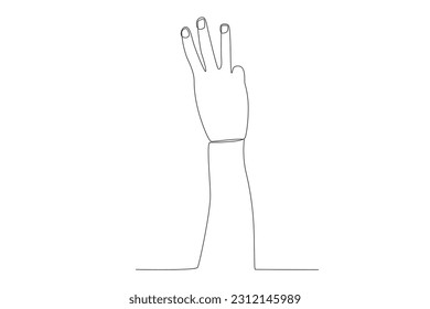 Vector continuous one line drawing hand gesture three finger concept single line draw design vector graphic illustration
