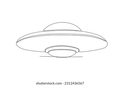 Vector continuous one line drawing ufo unidentified flying object outer space concept single line draw design vector