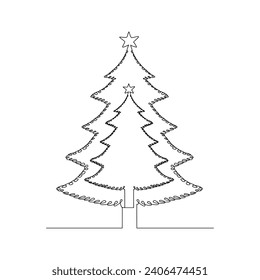 Vector continuous one line drawing of Christmas tree isolated on white background