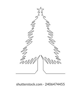 Vector continuous one line drawing of Christmas tree isolated on white background