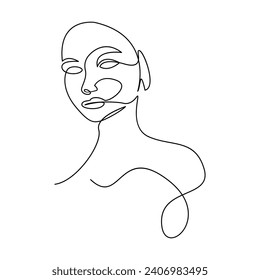 Vector continuous one line drawing woman silhouette isolated on white background illustration and minimalist