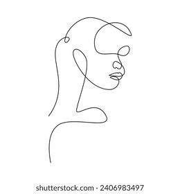 Silueta de mujer de dibujo de una línea continua de vectores aislada en ilustración de fondo blanco y minimalista