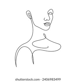 Silueta de mujer de dibujo de una línea continua de vectores aislada en ilustración de fondo blanco y minimalista