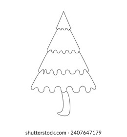 Vector continuous one line drawing of christmas tree isolated on white background and minimal art illustration