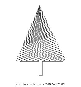 Vector continuous one line drawing of christmas tree isolated on white background and minimal art illustration