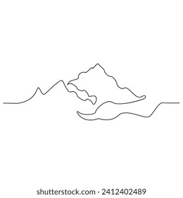 Vector continuous in one line drawing of mountain isolated on white background and minimalist