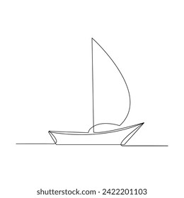 Vector continuous one line drawing of sailboat concept of travel tourism silhouette illustration. Vector sail boat continuous singe one line art for logo illustration