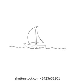 Vector continuous one line drawing of sailboat concept of travel tourism silhouette illustration. Vector sail boat continuous singe one line art for logo illustration