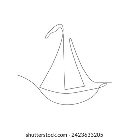 Vector continuous one line drawing of sailboat concept of travel tourism silhouette illustration. Vector sail boat continuous singe one line art for logo illustration