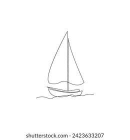 Vector continuous one line drawing of sailboat concept of travel tourism silhouette illustration. Vector sail boat continuous singe one line art for logo illustration