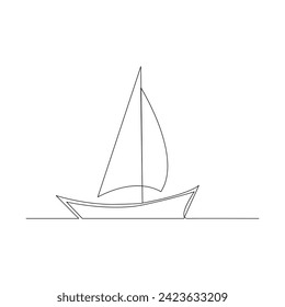 Vector continuous one line drawing of sailboat concept of travel tourism silhouette illustration. Vector sail boat continuous singe one line art for logo illustration