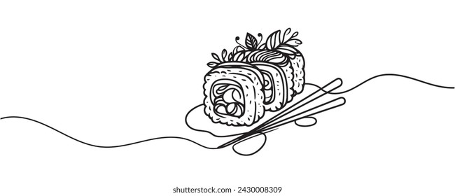 Vector continuous one line drawing of sushi rolls