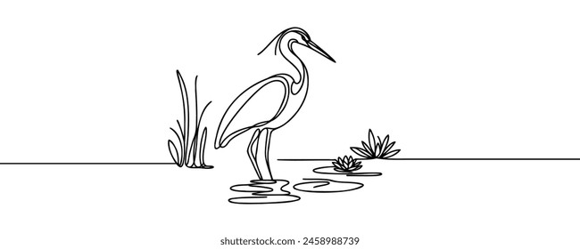 Vector continuous one line drawing of beautiful heron bird abstract best use for logo, banner, background minimalist design.
