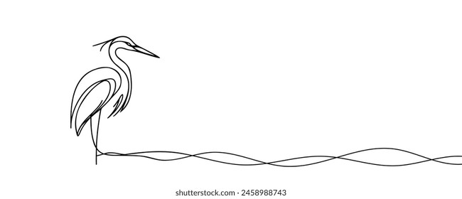Vector continuous one line drawing of beautiful heron bird abstract best use for logo, banner, background minimalist design.