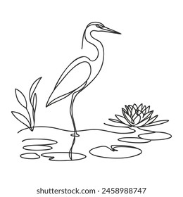 Vector continuous one line drawing of beautiful heron bird abstract best use for logo, banner, background minimalist design.