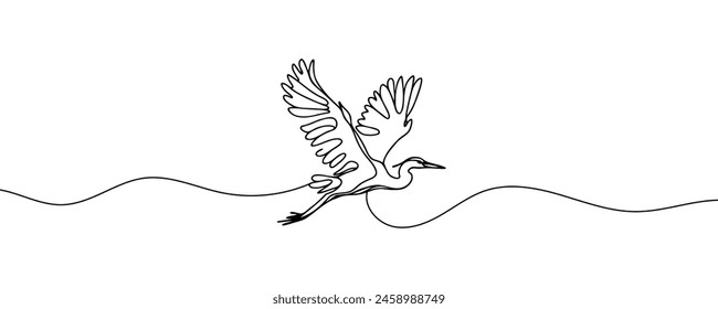 Vector continuous one line drawing of beautiful heron bird abstract best use for logo, banner, background minimalist design.